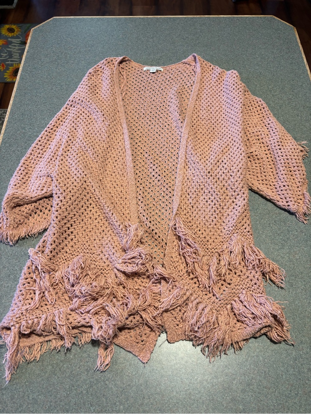Open-Front Fringe Knit Sweater - Dusty Rose